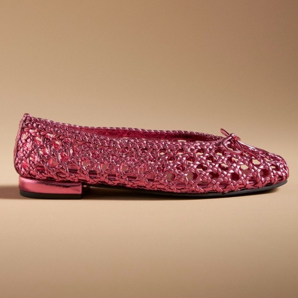 Jeffrey Campbell Shoes - New Jeffrey Campbell Leather Weave-Me Flats Pink Metallic